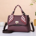 Litchi pattern burgundy tote bag with silk scarf handle and golden square lock - Taro Purple