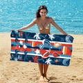 Double-sided velvet beach towel with American football and palm tree design in navy blue - B71-American Football Tropical Style