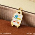 Miniature white enamel suitcase pendant with gold accents and colorful star patterns - White Geometric Suitcase (KLJ9481-ZLA)