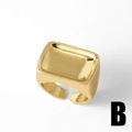 Polished 18k gold plated irregular rectangular signet ring with adjustable open band - Rectangle Signet Style (B)