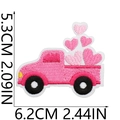 Detail of pink truck embroidery patch with hearts and measurement scale markers - No.6-Pink Heart Truck