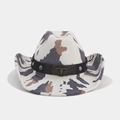 Detail of western cowboy hat featuring bull skull metal buckle and turquoise beads on leather strap - M (56-58cm) / Cow Print Belt Turquoise Bull Head (13#)