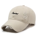 Distressed khaki cotton baseball cap with Capital letter embroidery and ripped details - Adjustable / Khaki