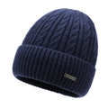 Berretto invernale in maglia a trecce blu scuro con risvolto e piccolo logo in metallo - Taglia unica / Blu navy