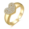 Adjustable gold plated heart ring with sparkling pavé zircons in a minimalist style - Gold Heart Pavé (JZ00133)
