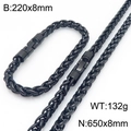 Ensemble de bijoux chaîne blé en acier inoxydable noir pour hommes, collier et bracelet - Noir (8mm)