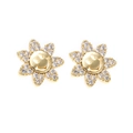 Golden sunflower stud earrings featuring a smiley face and sparkling cubic zirconia stones - Flower Smiley Face Style (EH00171 Gold) / Gold