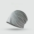 Minimalist grey knit beanie hat for women featuring a soft breathable fabric texture - Solid Minimalist Style / Light Gray