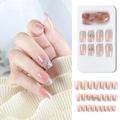Press-on nails in nude pink and silver glitter gradient with bow accents, 24pcs set - F785-22 Silver Glitter Gradient Bow