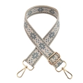 Dettaglio della tracolla jacquard blu con motivo geometrico a stelle e ganci in metallo oro - Chiusura in Argento / X20-Crema Grigio Blu