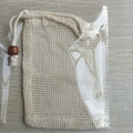Creamy white cotton linen mesh soap bag with wooden bead and drawstring closure - Pure Cotton/Wood Bead/Single/OPP Bag