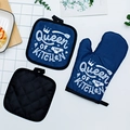 3-piece thick insulated kitchen set with blue oven mitt and heat-resistant pads - Blue/Queen Of The Kitchen
