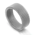 Minimalist silver braided steel mesh ring with modern industrial woven texture - Silver / US 6
