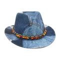 Kinder jazzhoed van denim patchwork met kleurrijke kralen in boheemse stijl - Kindermaat / Lichtblauw