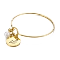 Eleganter goldfarbenes Geburtsblumen-Armreif mit rundem Blumenanhänger und weißer Perle - Mai Maiglöckchen-Gold (KB158034-Z)