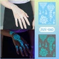 Luminous henna tattoo JSN-040 featuring white mandala and blue glowing butterfly patterns - JSN-040 (Luminous Floral Geometric)