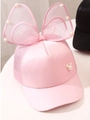 Detailed view of pink mesh kids cap with large lace bow and elegant pearl decorations - 2-10 Years (48-54cm) / Mesh Large Bow / Pink (Pearl)