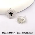 Silver alloy lace heart pendant with black cross detail showing front and back views - Silver/Black