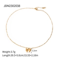 Golden stainless steel necklace featuring a dainty bow pendant and beaded chain details - Gold Bow Style (JDN2302038)