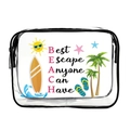 Transparent PVC makeup bag with black trim and colorful beach vacation cartoon patterns - 016-Beach Best Escape