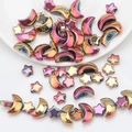 Iridescent star and moon glass beads for DIY necklaces and bracelets accessories - Brilliant Purple