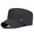 Men's dark grey cotton flat top military cap with metal HEYHAT tag and side eyelets - 55-60cm (Adjustable) / Gray