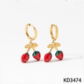 Orecchini a fragola dorati con smalto rosso vibrante e dettagli in foglia verde - Orecchini d'Oro (KD3474)