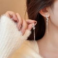 Exaggerated retro knot earrings with zircon and long silver tassels for women - A2059 Silver