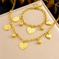 Conjunto de joyas vintage de acero chapado en oro con colgantes de corazón y rosa - Conjunto de dos piezas (N3424 B1679) / Dorado