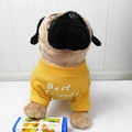 Pug plush dog in yellow t-shirt with Best Friends text standing on striped board - Pattern C - Yellow / S