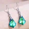 Elegant maple leaf maple-shaped crystal drop earrings with blue-green gradient facets - Green