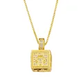 Gold box chain necklace featuring a cubic pendant with micro-set zircon stickman figure - Boys