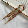 U-shaped acetate hair pin with brown marble texture for retro hair styling - Colorful Blue Floral