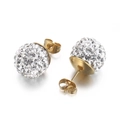 Boucles d'oreilles en acier inoxydable avec boule en cristal blanc et fini doré - 12mm / Or (KE63302-Z)