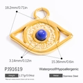 Gold stainless steel evil eye pendant with blue bead and technical dimensions - Blue Bead Evil Eye Style (PJ91619)