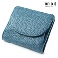 Portafoglio mini da donna in pelle blu polvere con protezione RFID e grana fine - Blu Denim