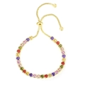 Adjustable gold bolo bracelet featuring colorful round-cut crystal tennis chain - 4mm Gold Round Rainbow Stones