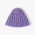 Purple knit beanie with 3D ribbed texture and soft warm fabric for women - Heather Purple