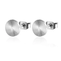 Polished silver circular stud earrings with radiant sunburst texture and butterfly back - Round / Silver
