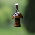 Tiger eye crystal mushroom pendant with natural brown stone texture and metal bail - Tiger's Eye