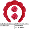 Plush red sponge cloud headband and matching wristbands set for face washing - 7- Bright Red Terry Cloth Headband + 1 Pair Of Wristbands