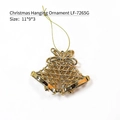 Golden Christmas double bell ornament with elegant bow and hollow mesh design - Gold Double Bells with Bow (LF-7265G)