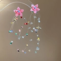 Primer plano de pendientes de flores rosas con borlas de cuentas de colores y pernos de plata - Pendientes de Borla de Cuentas Finas de Flor Rosa (14# Aguja de plata-Colorido)