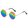Vintage-Rundbrille für Kinder mit goldenem Metallrahmen und Regenbogen-Farbverlauf - Goldener Rahmen Regenbogen Spiegelgläser