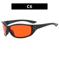 Y2K sporty cycling sunglasses in black wrap frame with vibrant orange lenses - Black Frame Red Lens