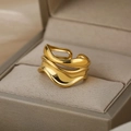 Modern gold wavy layered open ring presented in a premium beige jewelry gift box - Gold Wave Style