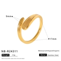 Anello aperto in acciaio inossidabile dorato a doppia onda con design a goccia - Forma A Goccia (NB-R24311)