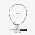 Collier cœur en acier inoxydable argenté avec fermoir en T, 40,5 cm et 26 g poids - Collier Coeur Matelassé Argenté