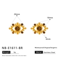 Detailed size view of evil eye earrings with brown turquoise and 18K gold plated steel - Brown Gemstone Evil Eye Stud Style (NB-E1611-BR)