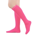 Detail of rose red knee-high socks with triple stripes made of breathable cotton knit - One Size / Rose Red